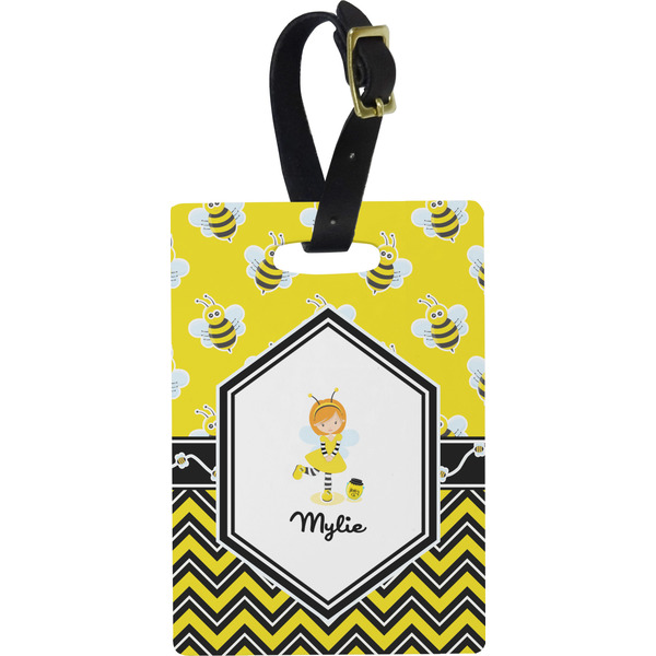 Custom Buzzing Bee Plastic Luggage Tag - Rectangular w/ Name or Text