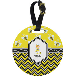 Buzzing Bee Plastic Luggage Tag - Round (Personalized)
