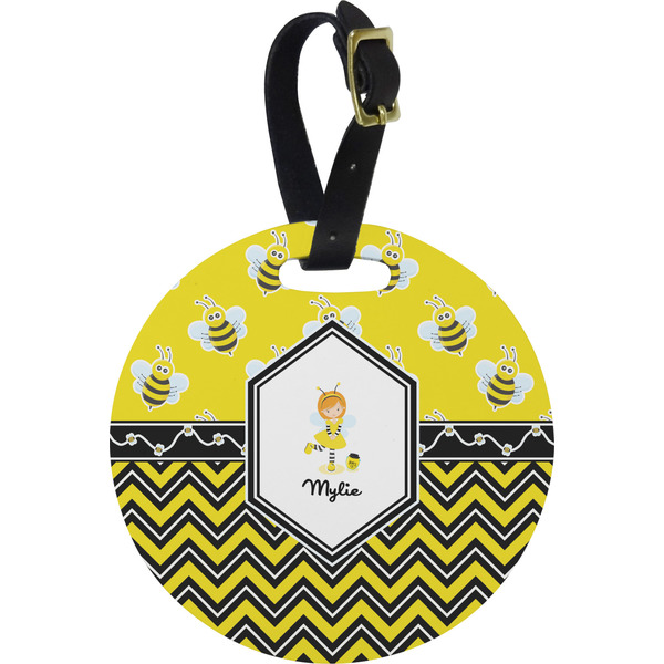 Custom Buzzing Bee Plastic Luggage Tag - Round (Personalized)