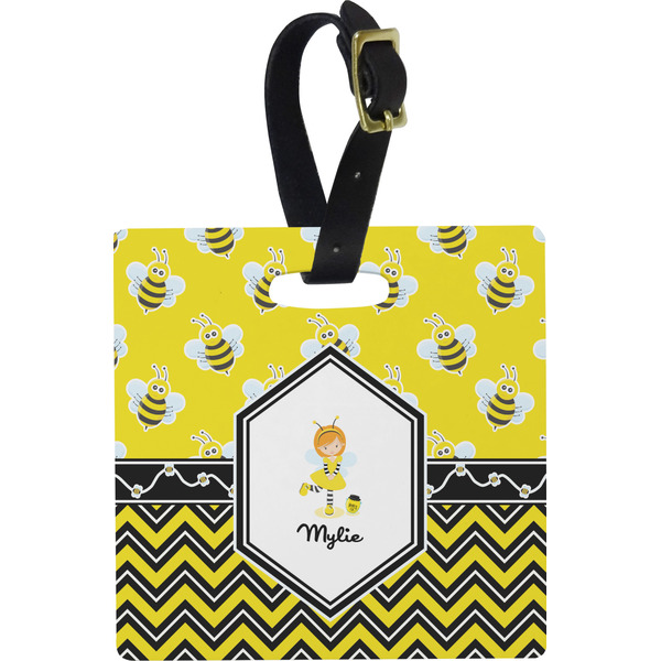 Custom Buzzing Bee Plastic Luggage Tag - Square w/ Name or Text