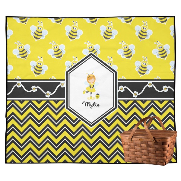 Custom Buzzing Bee Outdoor Picnic Blanket (Personalized)