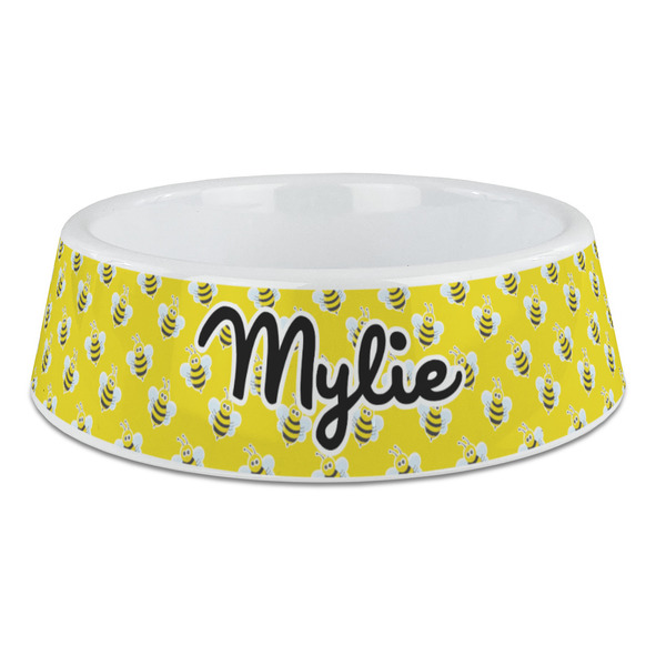 Custom Buzzing Bee Plastic Dog Bowl - Large (Personalized)