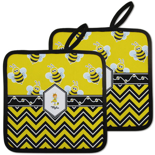 Custom Buzzing Bee Pot Holders - Set of 2 w/ Name or Text