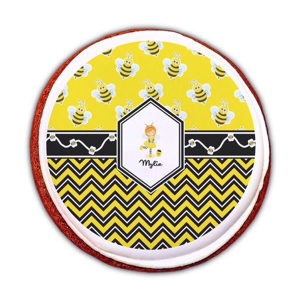 Buzzing Bee Printed Icing Circle - Medium - On Cookie