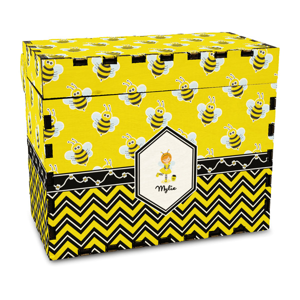 Custom Buzzing Bee Wood Recipe Box - Full Color Print (Personalized)