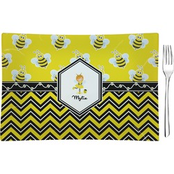 Buzzing Bee Rectangular Glass Appetizer / Dessert Plate - Single or Set (Personalized)