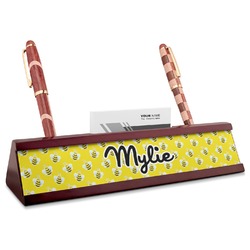 Buzzing Bee Red Mahogany Nameplate with Business Card Holder (Personalized)