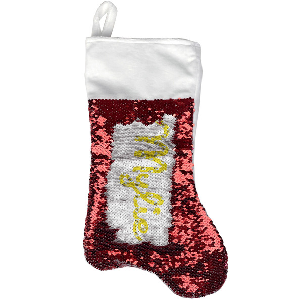 Custom Buzzing Bee Reversible Sequin Stocking - Red (Personalized)