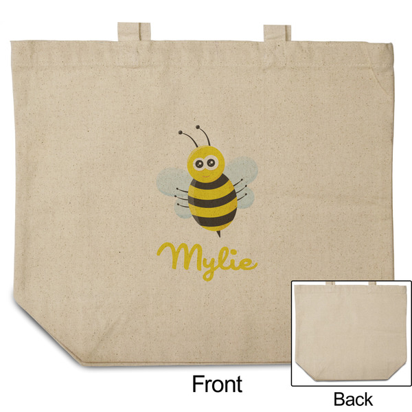 Buzzing Bee Reusable Cotton Grocery Bag - Front & Back View