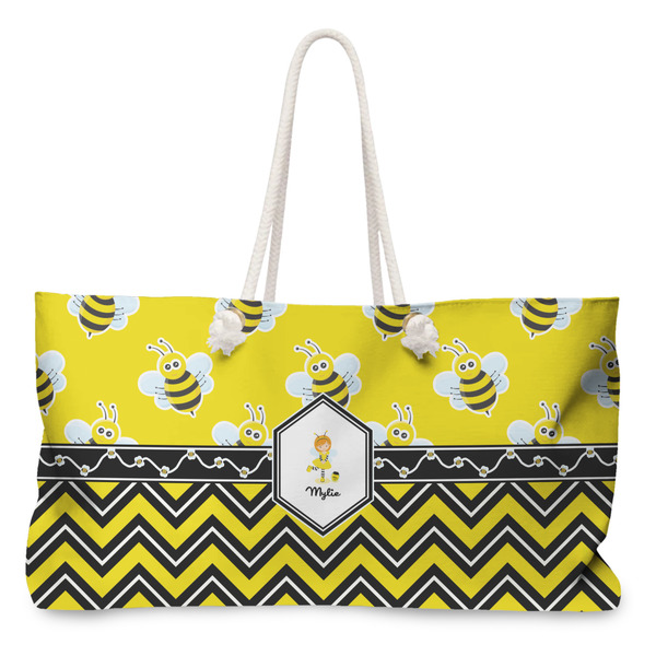 Custom Buzzing Bee Large Tote Bag with Rope Handles (Personalized)