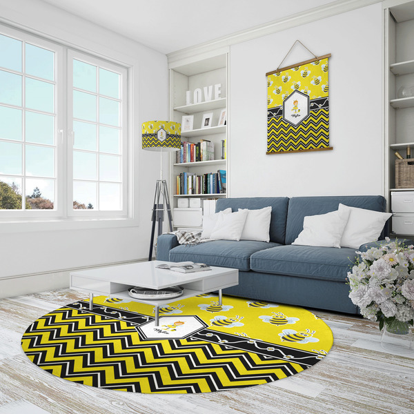 Buzzing Bee Round Area Rug - IN CONTEXT