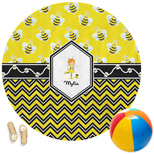 Custom Buzzing Bee Round Beach Towel (Personalized)