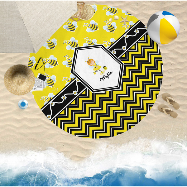 Buzzing Bee Round Beach Towel Lifestyle