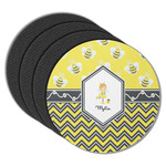 Buzzing Bee Round Rubber Backed Coasters - Set of 4 (Personalized)