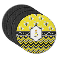 Buzzing Bee Round Rubber Backed Coasters - Set of 4 (Personalized)