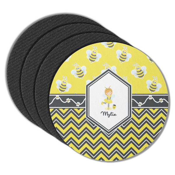 Custom Buzzing Bee Round Rubber Backed Coasters - Set of 4 (Personalized)