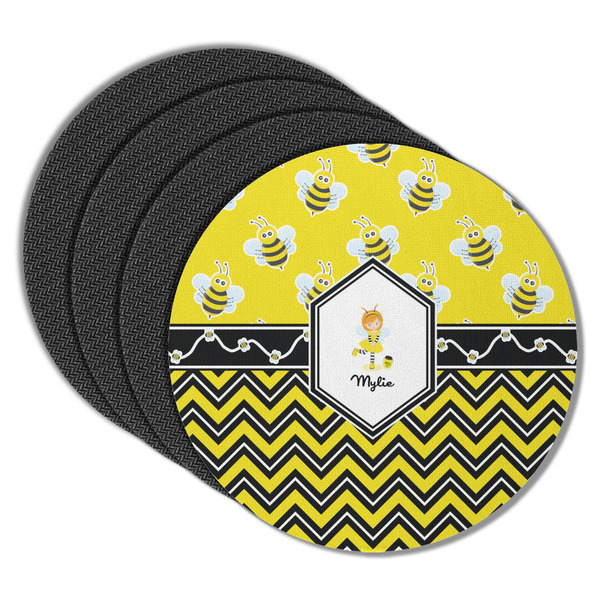 Custom Buzzing Bee Round Rubber Backed Coasters - Set of 4 (Personalized)