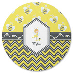 Buzzing Bee Round Rubber Backed Coaster (Personalized)