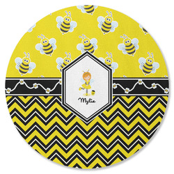 Buzzing Bee Round Rubber Backed Coaster (Personalized)