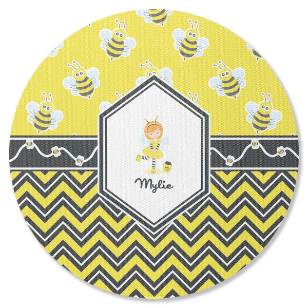 Custom Buzzing Bee Round Rubber Backed Coaster (Personalized)