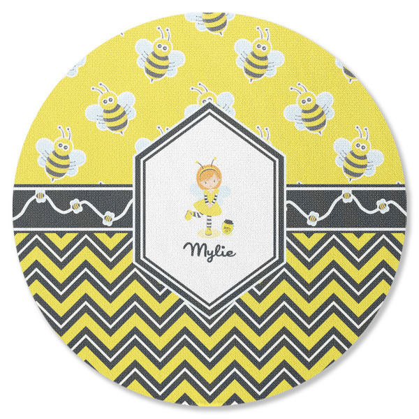 Custom Buzzing Bee Round Rubber Backed Coaster (Personalized)