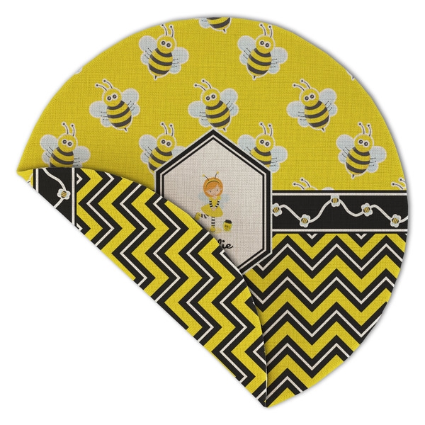 Buzzing Bee Round Linen Placemats - Front (folded corner double sided)