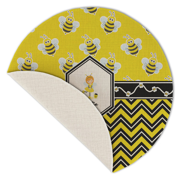 Buzzing Bee Round Linen Placemats - Front (folded corner single sided)