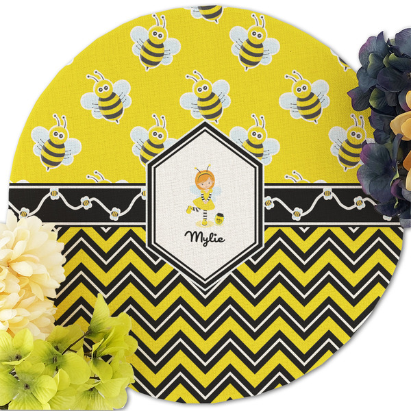 Buzzing Bee Round Linen Placemats - Front (w flowers)