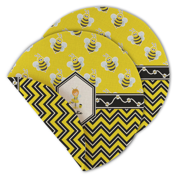 Custom Buzzing Bee Round Linen Placemat - Double Sided - Set of 4 (Personalized)