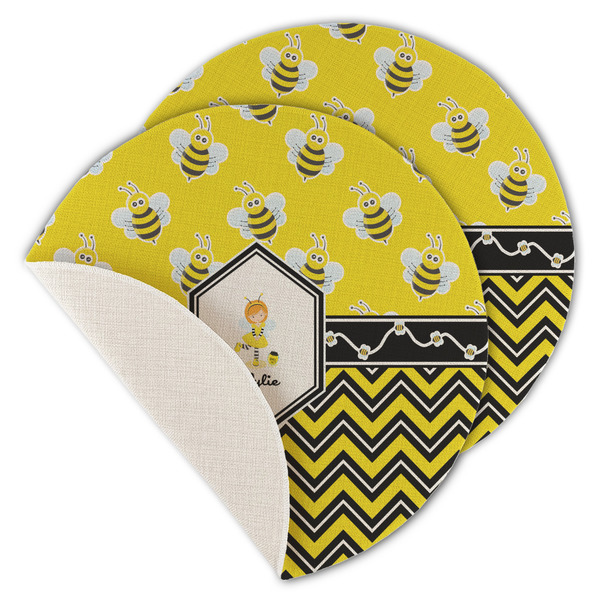 Custom Buzzing Bee Round Linen Placemat - Single Sided - Set of 4 (Personalized)