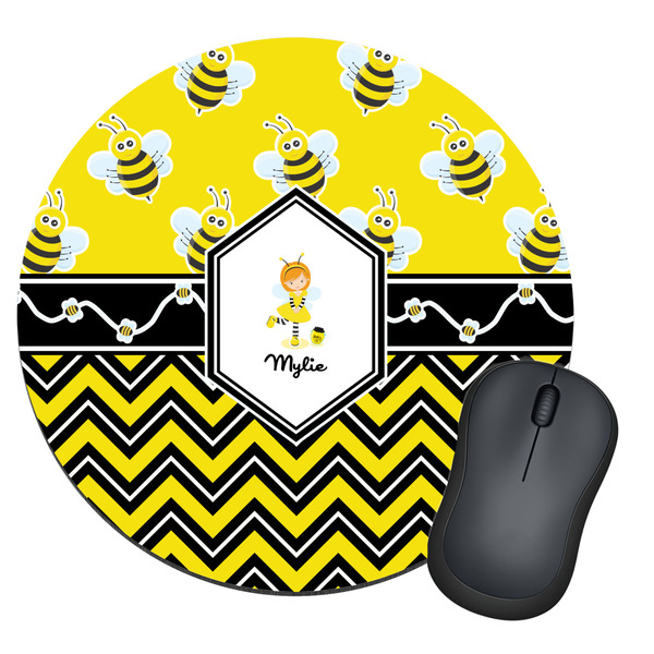 Custom Buzzing Bee Round Mouse Pad (Personalized)