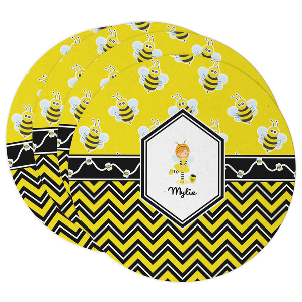 Custom Buzzing Bee Round Paper Coasters w/ Name or Text