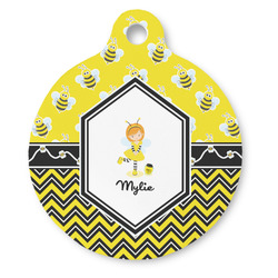 Buzzing Bee Round Pet ID Tag (Personalized)