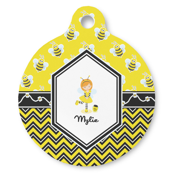 Custom Buzzing Bee Round Pet ID Tag (Personalized)