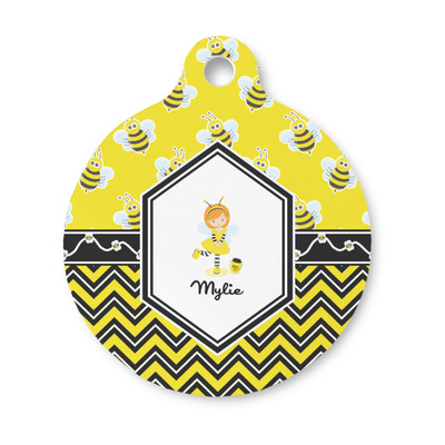 Buzzing Bee Round Pet ID Tag - Small (Personalized)