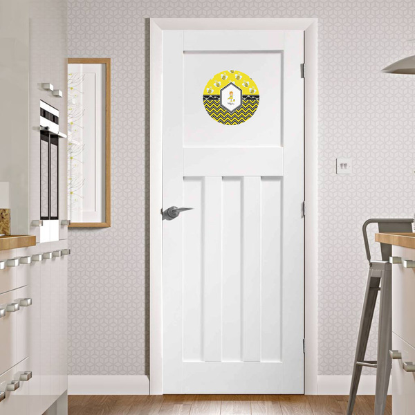 Buzzing Bee Round Wall Decal on Door