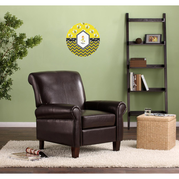 Buzzing Bee Round Wall Decal on Living Room Wall