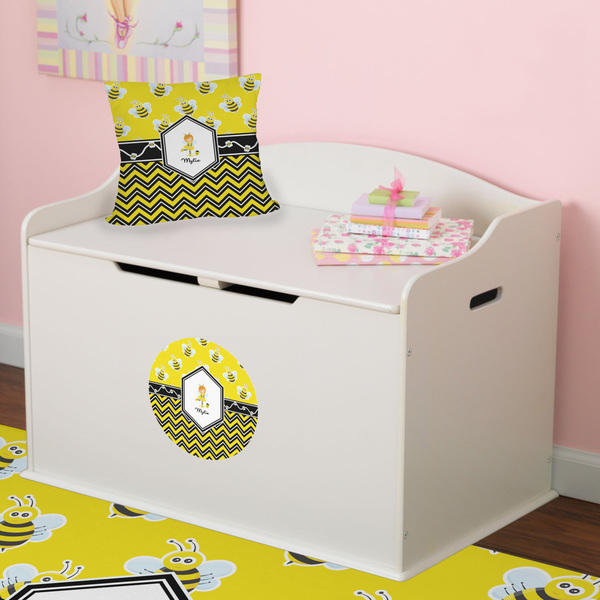 Buzzing Bee Round Wall Decal on Toy Chest