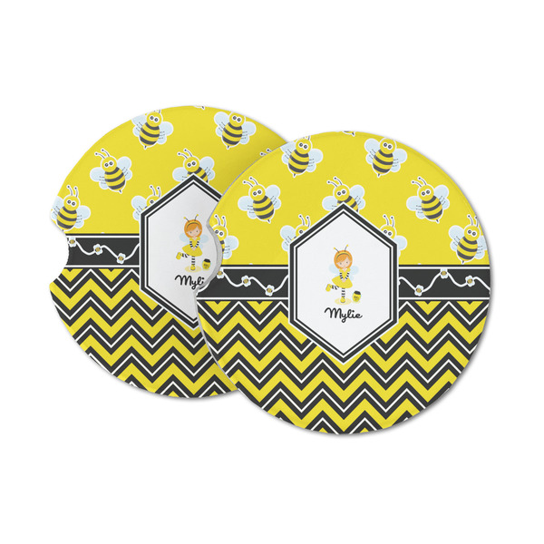 Custom Buzzing Bee Sandstone Car Coasters - Set of 2 (Personalized)