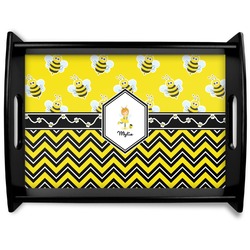 Buzzing Bee Black Wooden Tray - Large (Personalized)