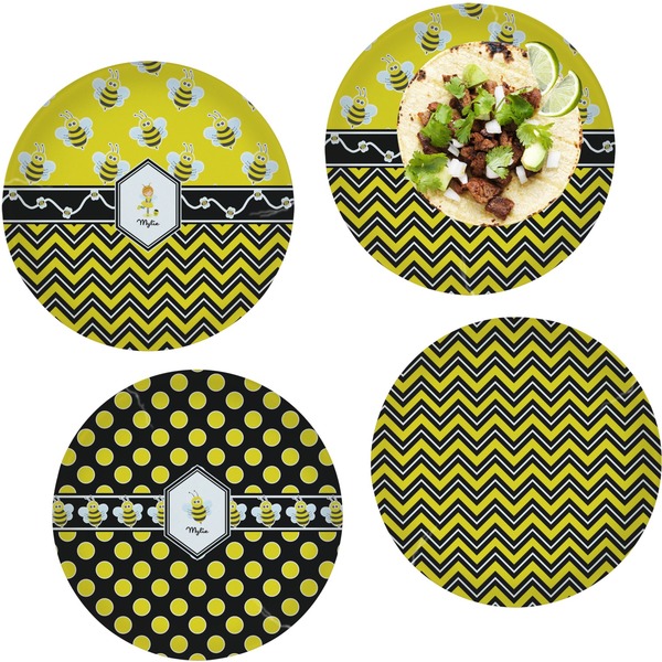 Custom Buzzing Bee Set of 4 Glass Lunch / Dinner Plate 10" (Personalized)