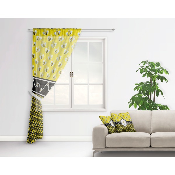 Buzzing Bee Sheer Curtain With Window and Rod - in Room Matching Pillow