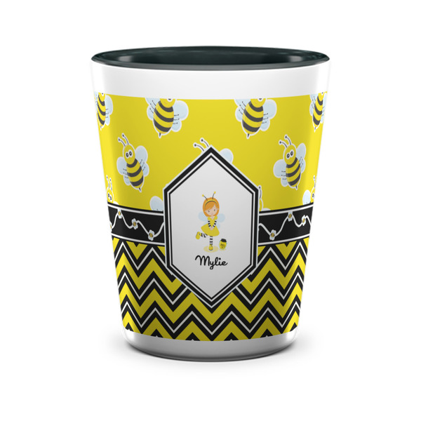Custom Buzzing Bee Ceramic Shot Glass - 1.5 oz - Two Tone - Set of 4 (Personalized)