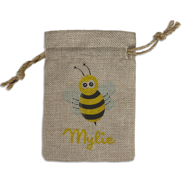 Custom Buzzing Bee Small Burlap Gift Bag - Front (Personalized)