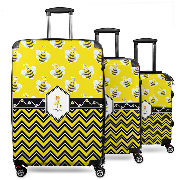 Custom Buzzing Bee 3 Piece Luggage Set - 20" Carry On, 24" Medium Checked, 28" Large Checked (Personalized)