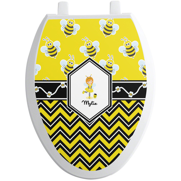 Custom Buzzing Bee Toilet Seat Decal - Elongated (Personalized)