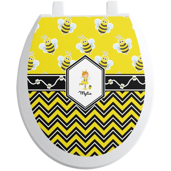 Custom Buzzing Bee Toilet Seat Decal - Round (Personalized)