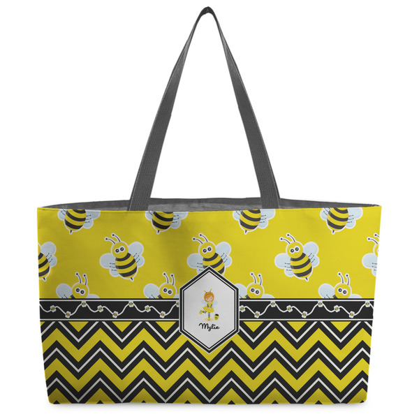 Custom Buzzing Bee Beach Totes Bag - w/ Black Handles (Personalized)