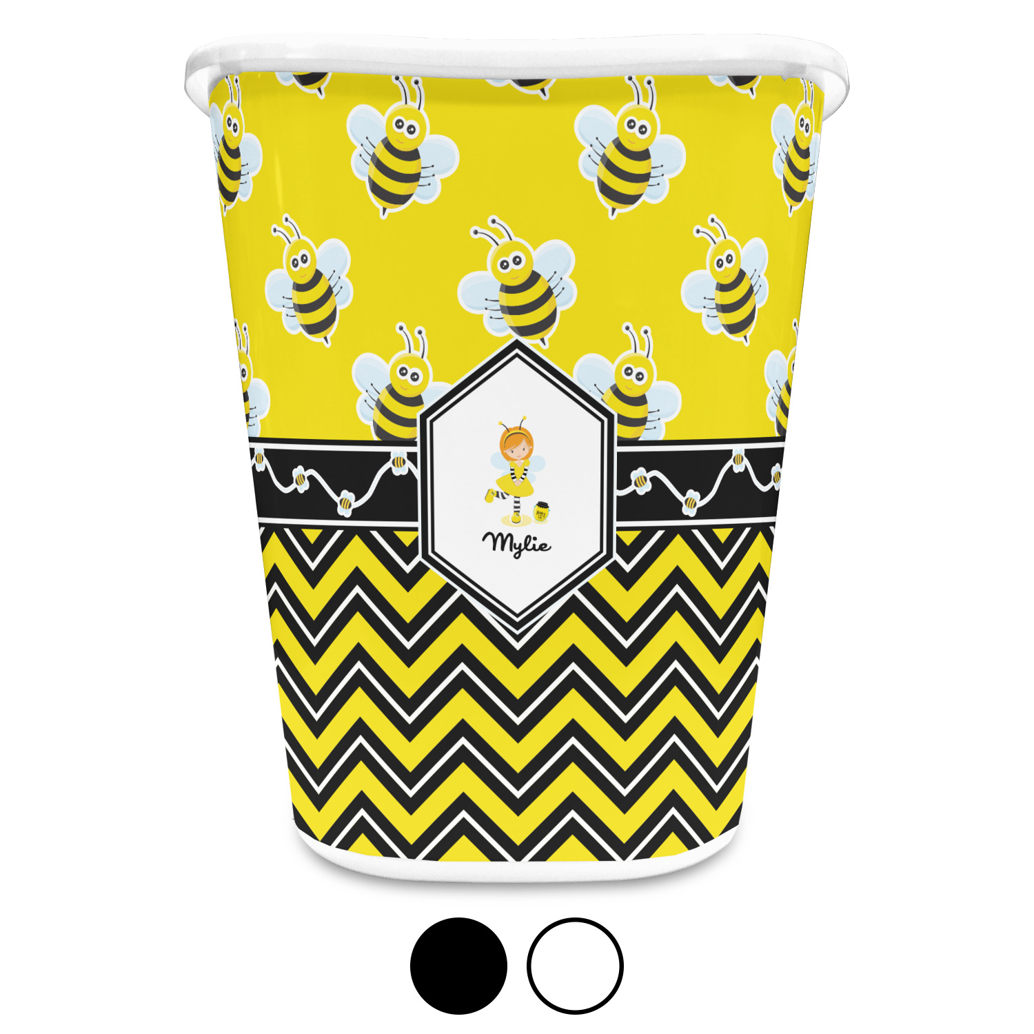 Buzzing Bee Waste Basket - Single Sided (White) (Personalized ...