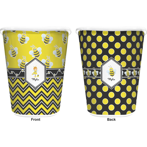 Buzzing Bee Trash Can White - Front and Back - Apvl